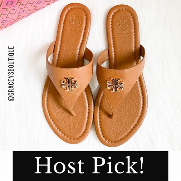 Tory Burch Shoes - TORY BURCH Jolie Flat Thong Sandals Tan/Gold Size7